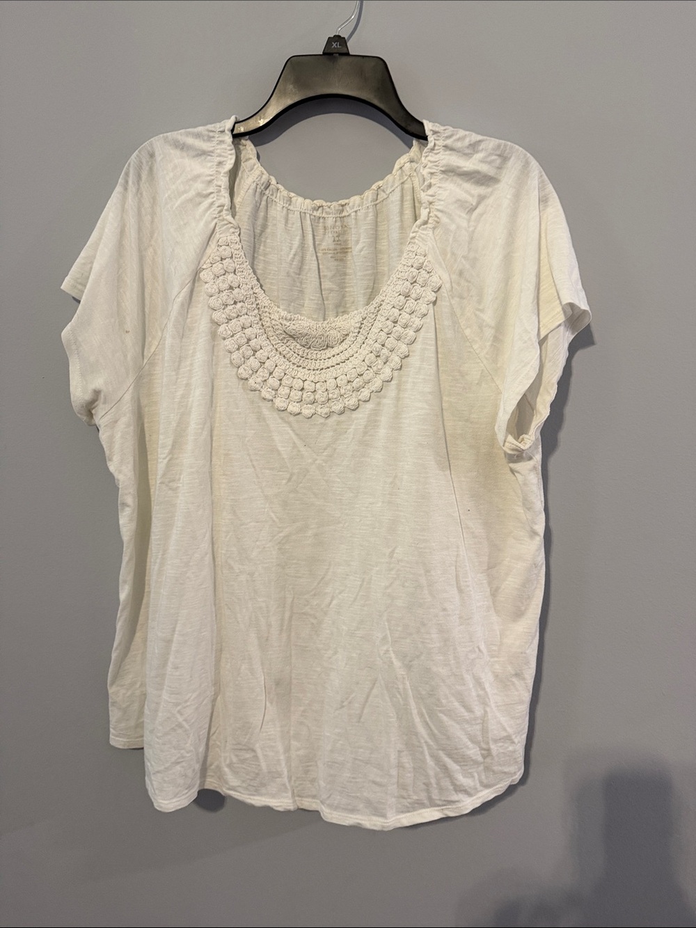 Sonoma Cream Crochet Yoke Short Sleeve Top